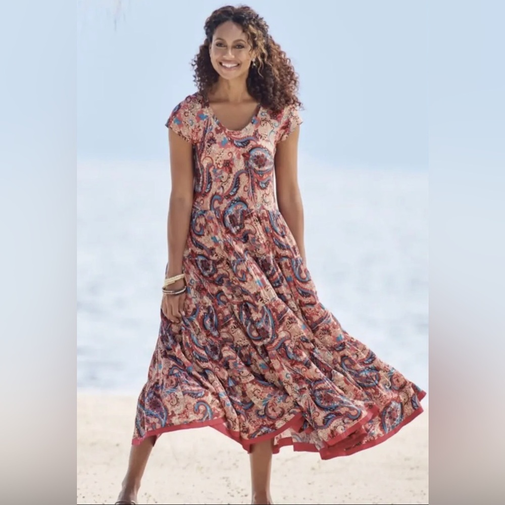 NEW Soft Surroundings Kara Dress Framboise Paisley Size 2X 22W Womens MIDI - Picture 1 of 1